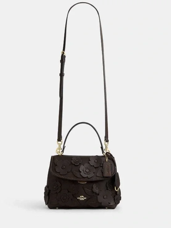Coach Dark Brown Floral Appliqué Satchel - Picture 9 of 10